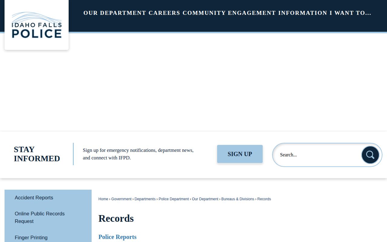 Idaho Falls Police Department official records request webpage