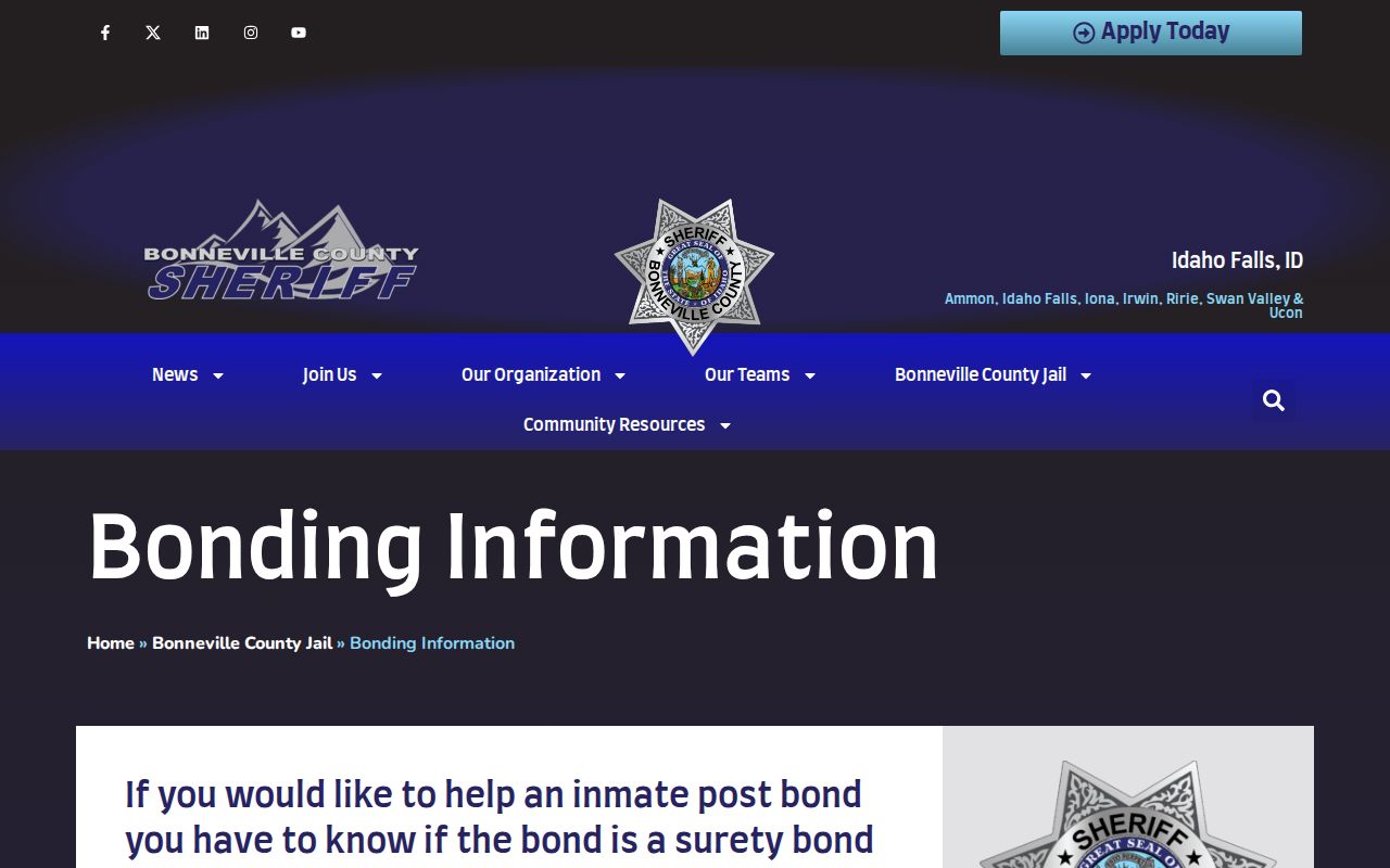 Bonneville County Jail official bonding information