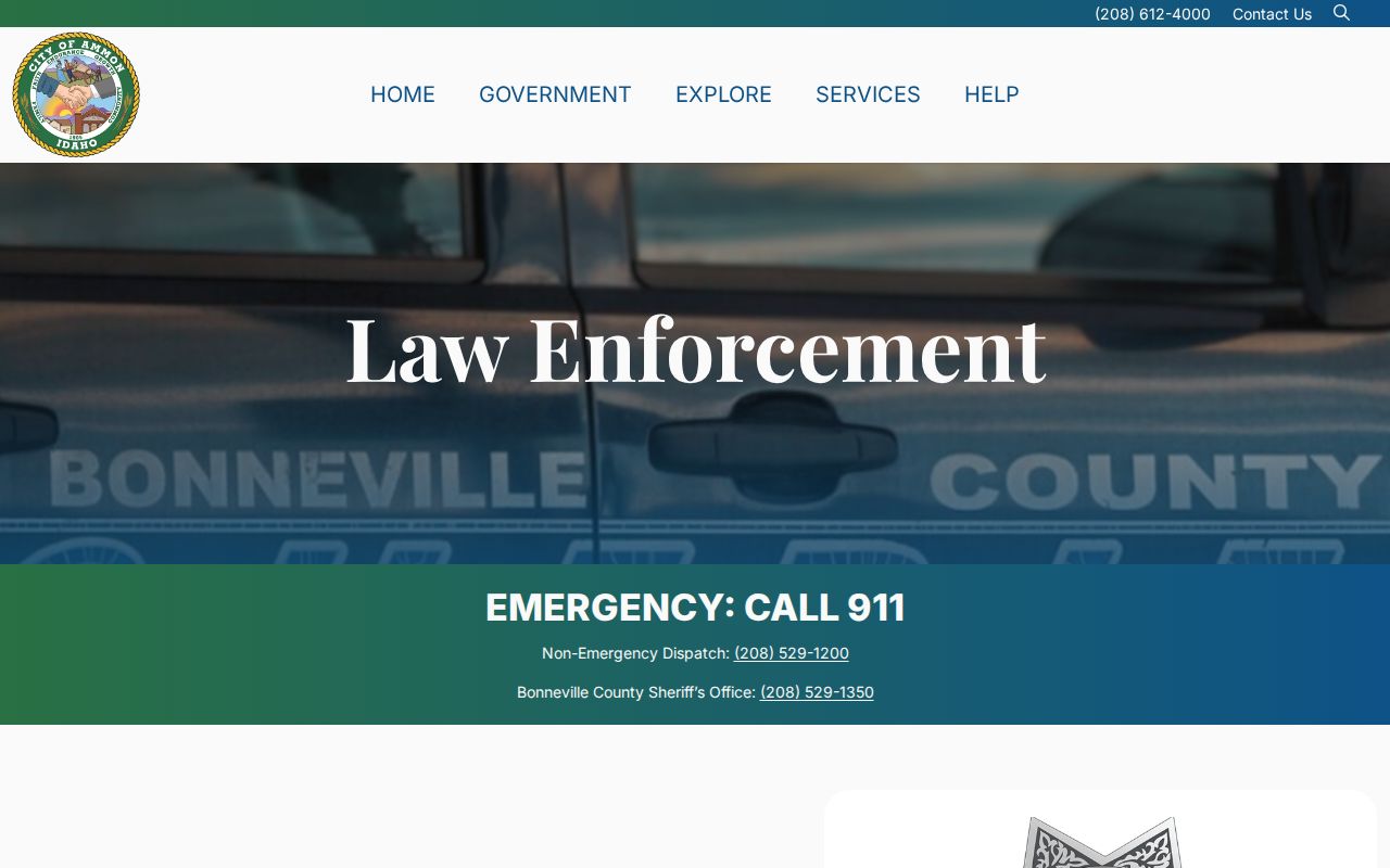 City of Ammon police webpage describing its Bonneville County Sheriff contract